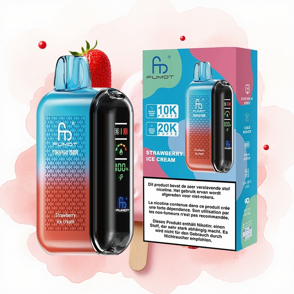 Јагода Сладолед Fumot Tornado 20000 Пуфова Дуал Меш Коил Смарт Дисплеј