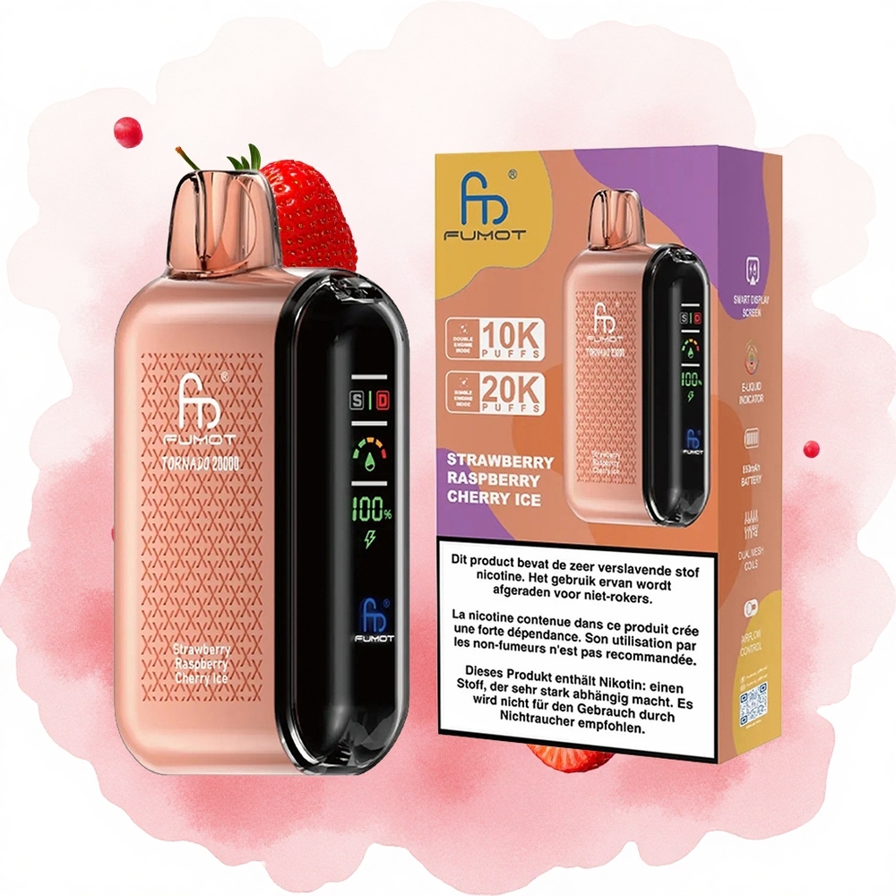 Jagoda Malina Trešnja Led Fumot Tornado 20000 Pufova 20мл Е-течност Капацитет Dvostruka Mreža Zavojnica