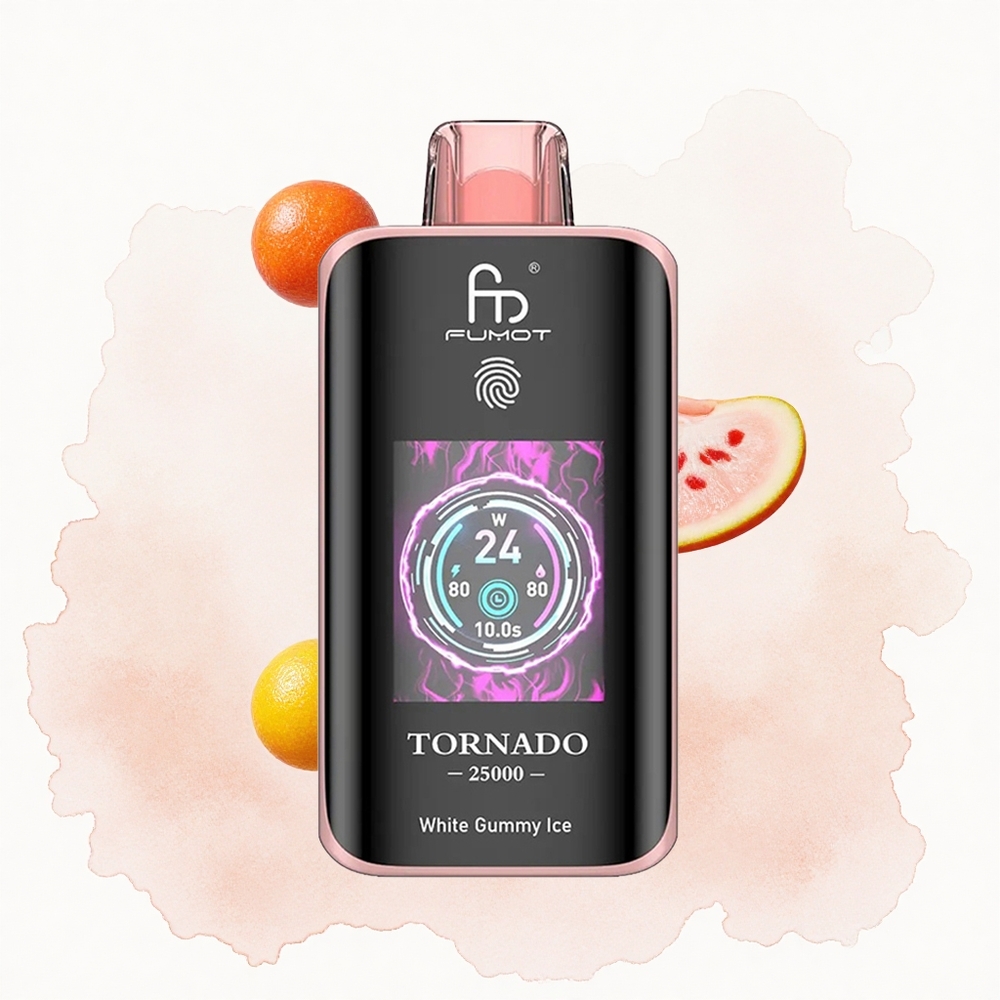 Beli Gumeni Led Fumot Tornado 25000 Pufova HD Ekran 20ml Pre-punjen E-tečnost
